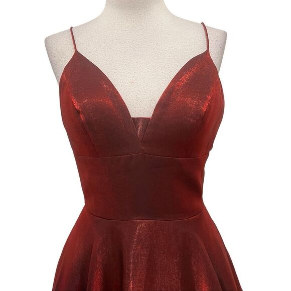 Sherri Hill Women's V-neck Spaghetti Strap Maxi Gown Wine Size 0 - Picture 2 of 8